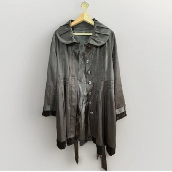 CC Couture Fitted Ruffle Collar Wrap Belted Satin Velvet Black Jacket Size Small - Picture 5 of 14